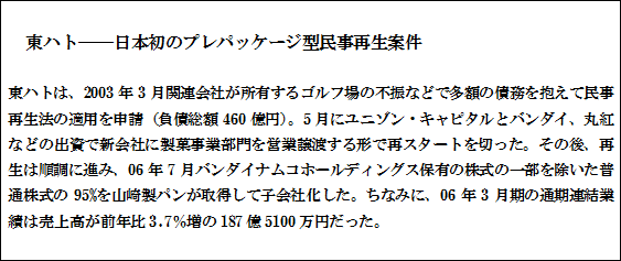 東ハト――日本初のプレパッケージ型民事再生案件